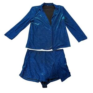 SHEIN Curve Sparkly Blue Blazer + Skort Jacket Long Sleeve Glitter Plus Size 2XL